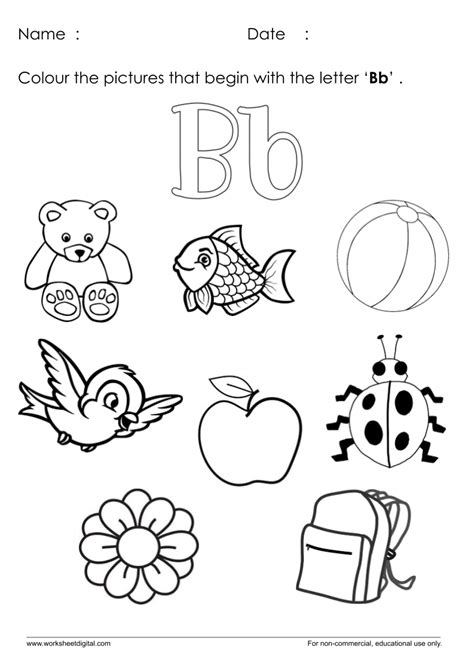 Color The Picture Which Start With Letter B Letter B Worksheets