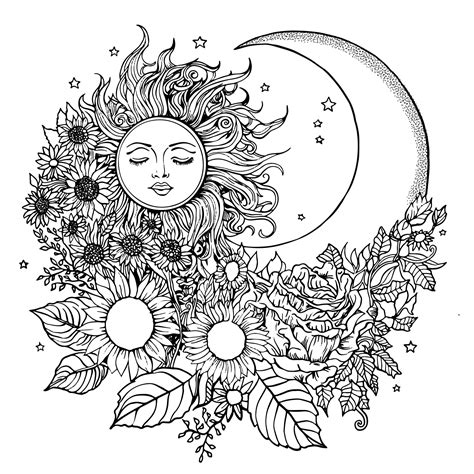 Dibujo De Sol Y Luna Celestes Para Colorear Vector Premium