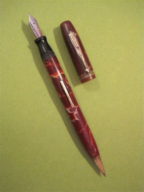 Red Marbled Combo Fountain Pen Mechanical Pencil Vintage Etsy Pen