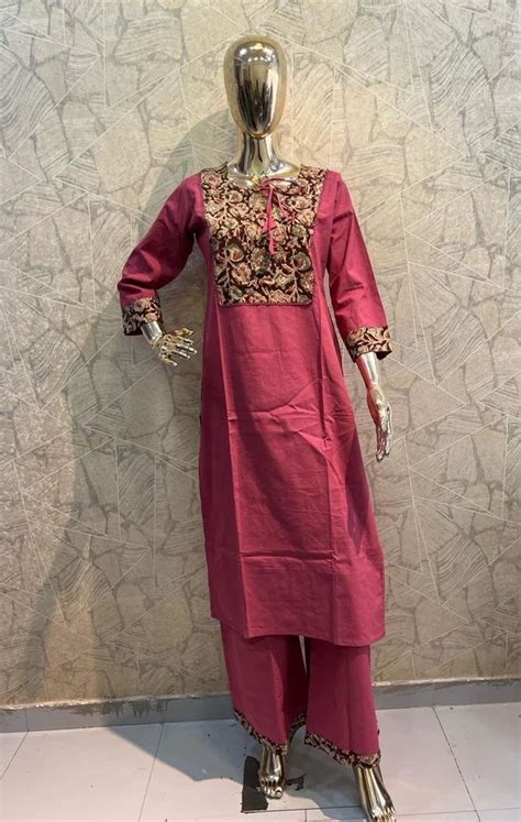 Pink Printed Cotton Kurti Palazzo Set At Rs Set Kurti Palazzo Set