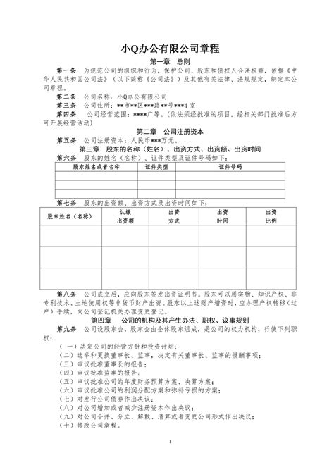 新成立公司章程范文 小q办公网 提供简历pptwordexcel优质模板素材下载