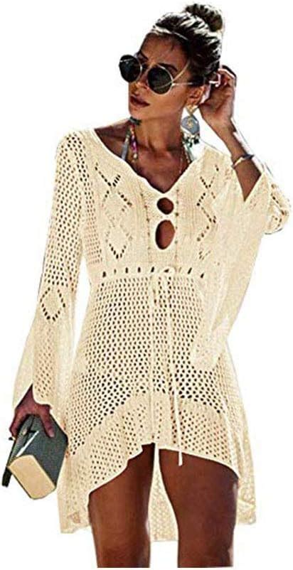 Ttd Womens Crochet Sexy Swimsuit Cover Up Bikini Bathing Suit Beach Dress Beige At Amazon Women