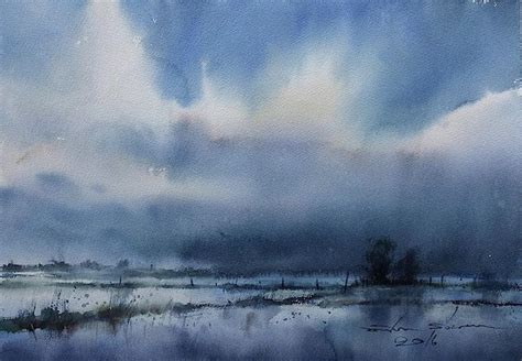 Direk Kingnok Watercolor Artist Rainstorm X Cm Landscape