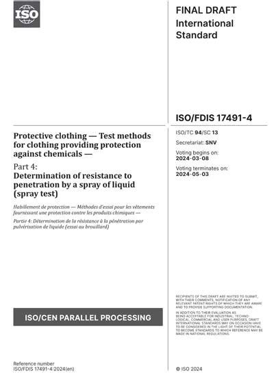 ISO/FDIS 17491-4:2024 - Protective clothing - Test methods for clothing ...