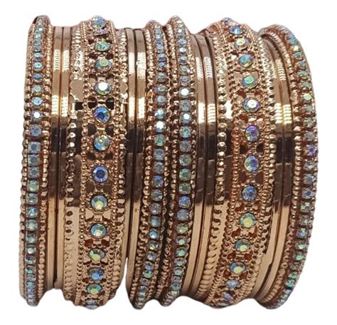 Golden Base Party Wear Inch Metal Beaded Bangles Pair