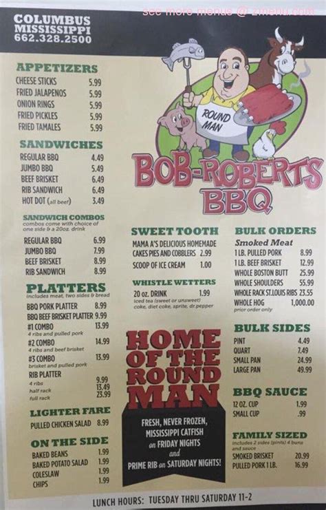 Online Menu of Bob Roberts BBQ Restaurant, Columbus, Mississippi, 39701 ...