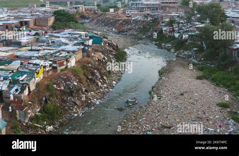 Water pollution. aerial view of horrific plastic pollution in rivers in ...