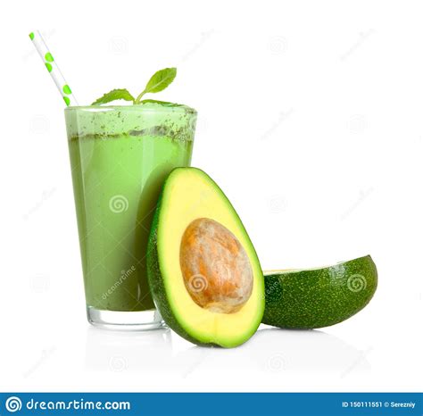 Aguacate Y Vidrio Maduros Del Smoothie Sabroso En El Fondo Blanco