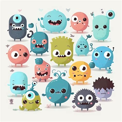 Premium Ai Image Cute Cartoon Monsters White Background Vector