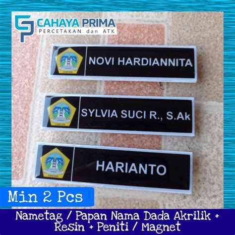 Papan Nama Dada Name Tag Dada Akrilik Resin Untuk Pns Guru Pdh