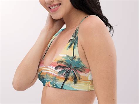 Bralette Bikini Top Tropical Palm Trees Padded Bikini Top Womens Swimwear With Sun Protection
