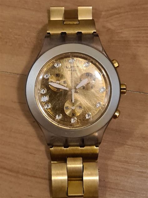 Rel Gio Anal Gico Swatch Feminino Dourado Strass Rel Gio Feminino