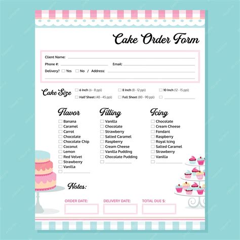 Premium Vector | Cake Order Form for a Bakery