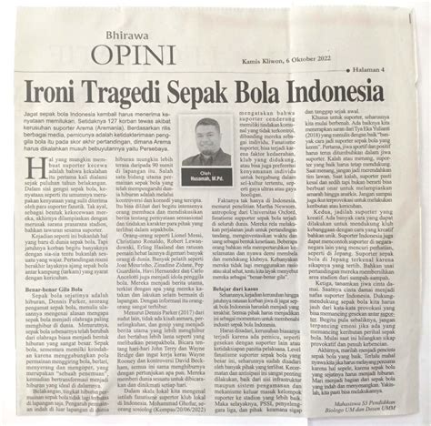 Ironi Tragedi Sepak Bola Indonesia Bhirawa Umm Dalam Berita Koran