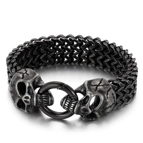 Bracelet MQ3G4 Fongten Rétro Mat Loup Crâne Tête Hommes Large Lien