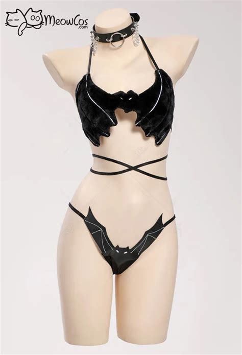 Meowcos Women Bat Theme Sexy Lingerie Set Black Bat Style Lingeri