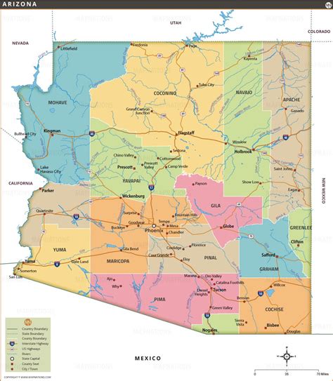 Arizona Map With Counties Cities And Highways Mapnations One For All