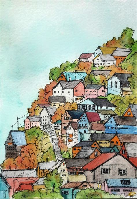 Autumn Village, A watercolor painting : r/painting