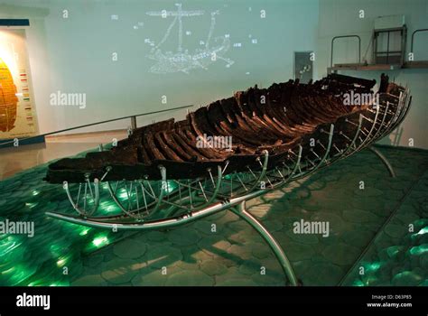 2000 Year Ancient Galilee Boat In Museum In Yigal Allon Center Stock