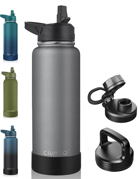 CIVAGO 40 Oz Insulated Water Bottle With Straw Stainless Steel Sports