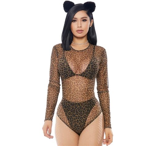 FP 118701LEO Pants Jumpsuits Leopard Print Sheer Mesh Long Sleeve