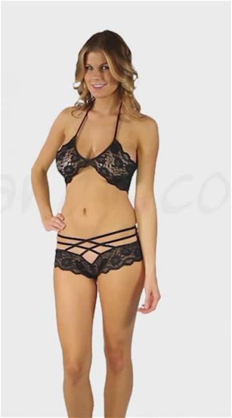 Stretch Lace Sleepwear Bra Top And Matching Strappy Short Sexy Lace Sleepwear Lace Bra And