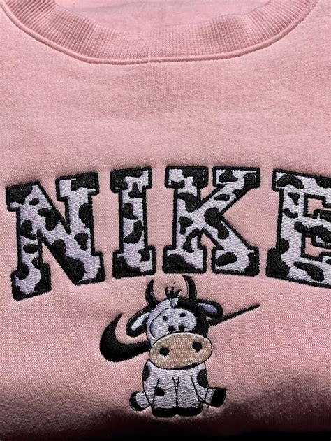 Cow Print Logo Crewneck Custom Nike Inspired Crew Full Etsy