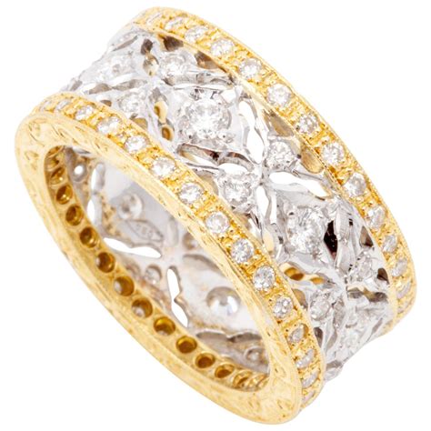 Hand Engraved Two Tone 18 Karat Gold And Diamond Ring For Sale At