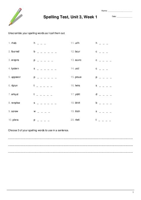 Spelling Test Unit 3 Week 1 Word Scramble Quickworksheets