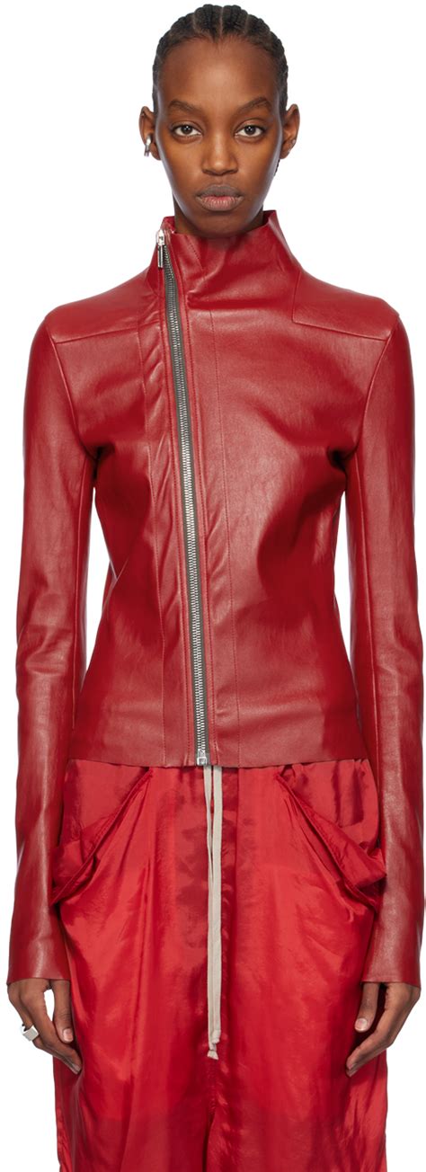 Red Gary Leather Jacket By Rick Owens On Sale