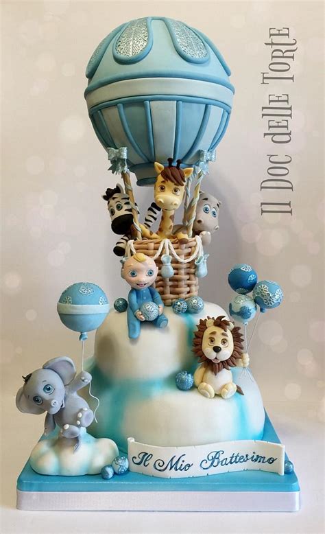 Hot Air Baloon Christening Cake Decorated Cake By CakesDecor