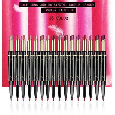 Lip Liner And Lipstick Set Kit 16 Shades Lip Gloss Chestnut Nude Dark