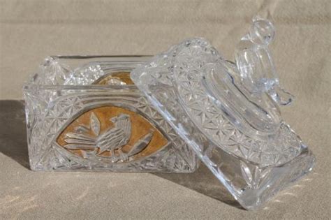 Vintage Gold Decorated Hofbauer Lead Crystal Birds Pattern Trinket Box