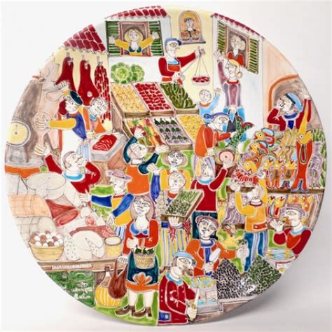 Ceramiche Di Sicilia Round Serving Wall Platter With The Vucciria