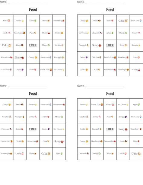 Food Bingo Cards Wordmint