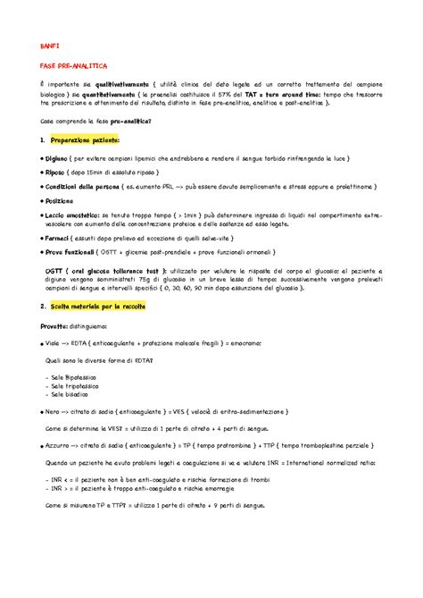 Appunti Medicina Di Laboratorio Sbobine Slides BANFI FASE PRE