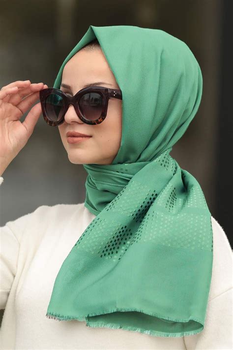 Contrast Dotted Lime Emerald Printed Hijab Um Anas Islamic Clothing