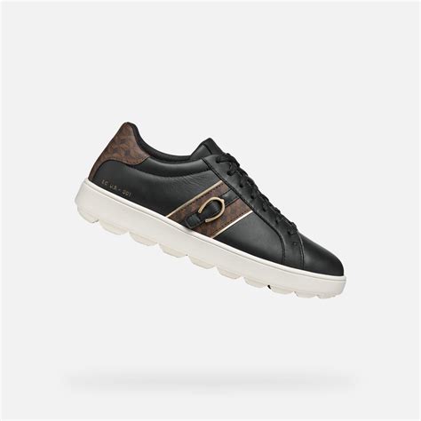 Geox Spherica Ecub Woman Black Dark Brown Low Top Sneakers Geox