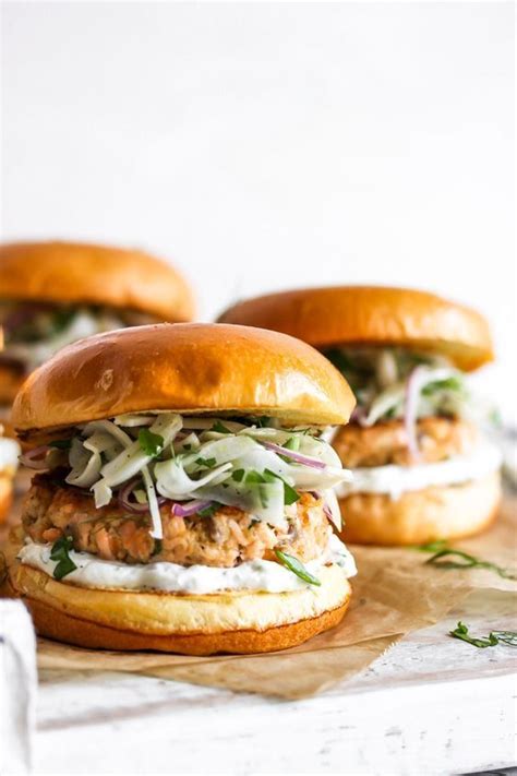 Salmon Burgers With Fennel Slaw And Lemon Caper Yogurt Recipe