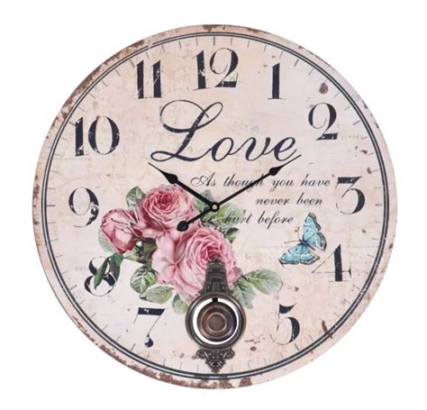 Reloj De Pared Redondo P Ndulo De Madera Pared Cocina Amor Vintage