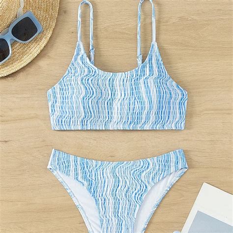 Cheap New Design Push Up Girl Mini Bikini Blue Bathing Suit Print Knit Bikini Alibaba