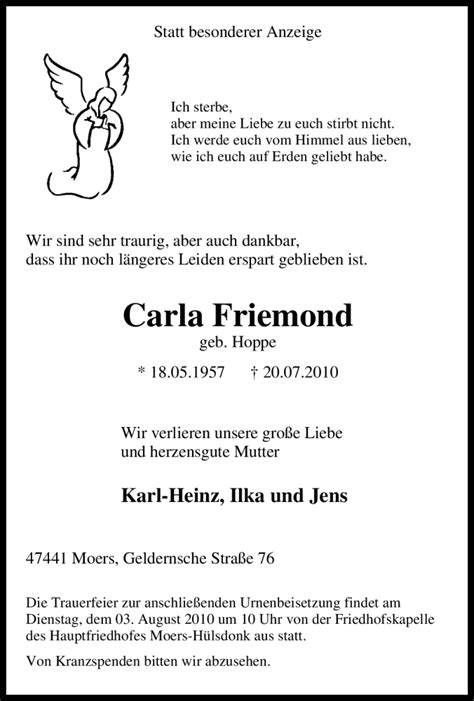 Traueranzeigen Von Carla Friemond Trauer In Nrw De