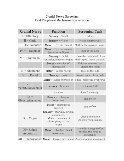 Cranial Nerve Screening