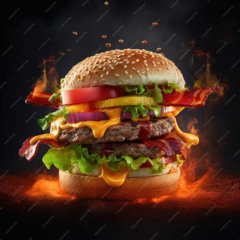 Premium AI Image | A hamburger with bacon, cheese, and bacon on it