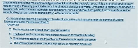 Solved Limestone is one of the most common types of rock | Chegg.com