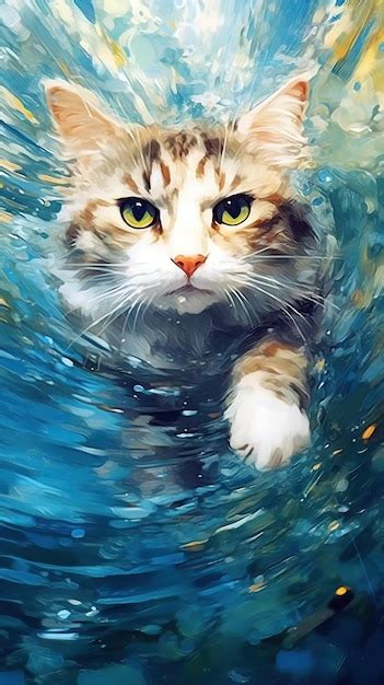 Premium AI Image | A Tabby Cat Enjoying a Swim in the Water in Anime ...