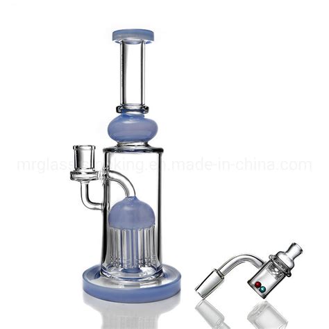 Popular High Borosilicate Glass Smoking Set Blue Mushroom Bubbler Glass Water Pipe Recycle Glass