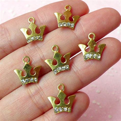 Crown Charms With Clear Rhinestones 6pcs 12mm X By MiniatureSweet 1