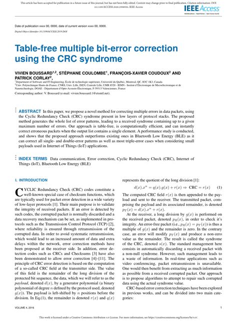 Pdf Table Free Multiple Bit Error Correction Using The Crc Syndrome