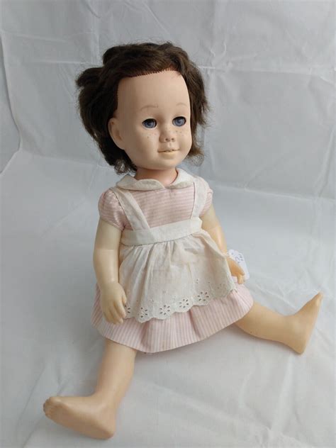 Chatty Cathy Doll Brunette In Original Pink Stripes Vintage Mattel